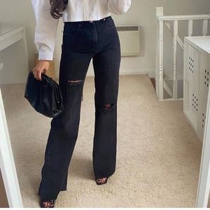 ZARA RIPPED HIGH RISE WIDE LEG JEANS